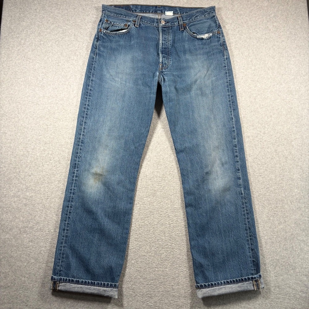 Vintage Levi's 501 Straight Leg Jeans Mens 36x34 (Fits 34x33) Blue Distressed